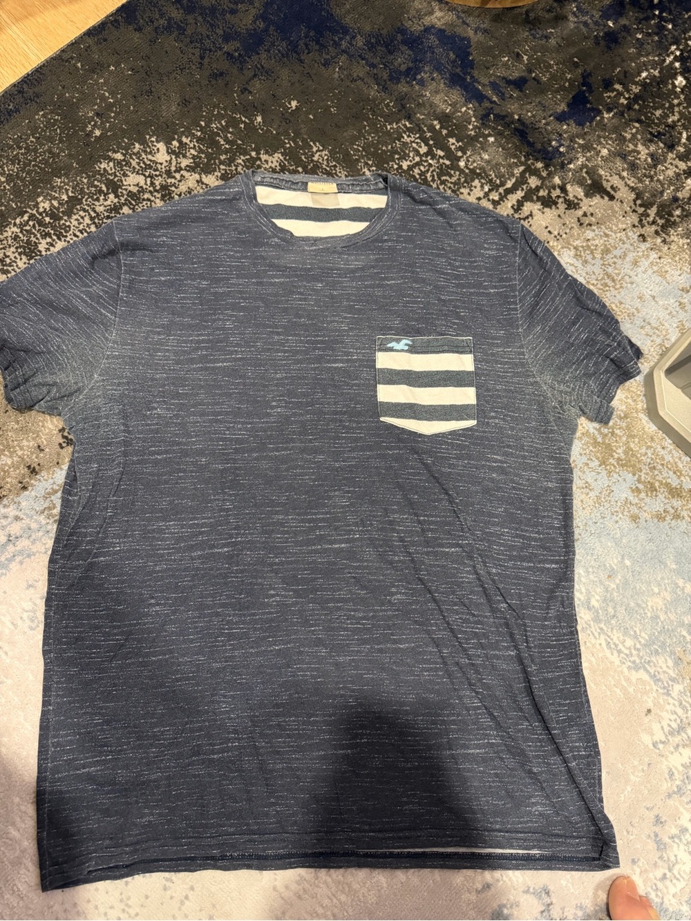 Hollister Heathered Navy Short-Sleeve Pocket Tee with Striped Pocket